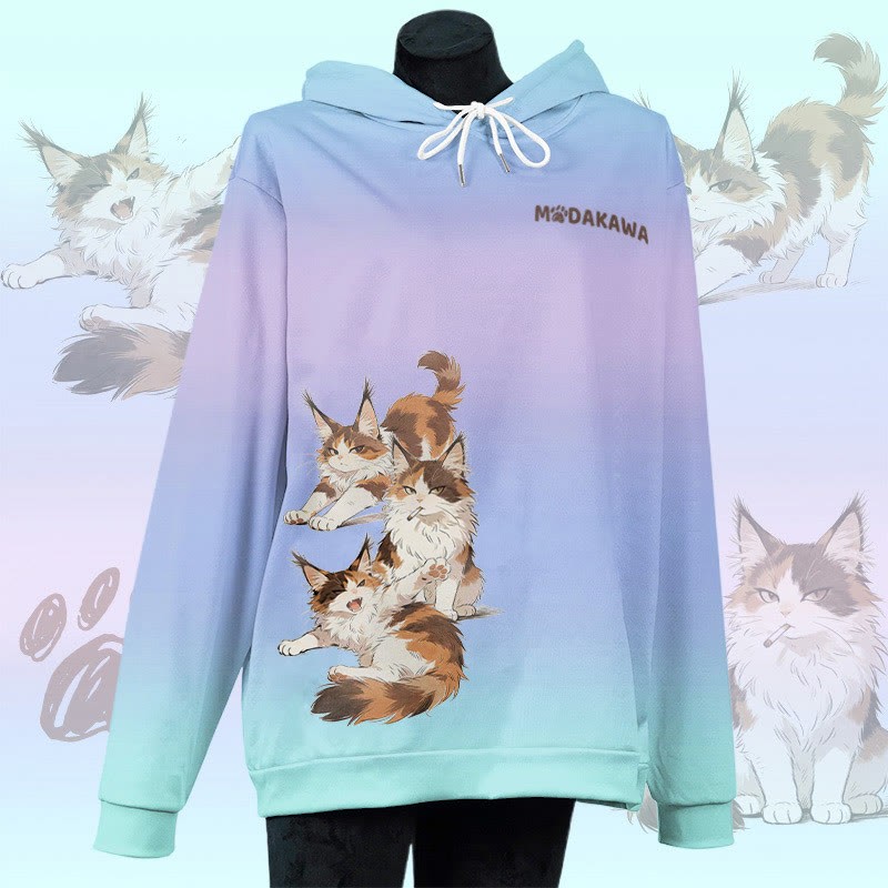 MODAKAWA Pullover-Hoodie mit rauchender Katze und Allover-Print - Blue&Purple - 6XL - image 1