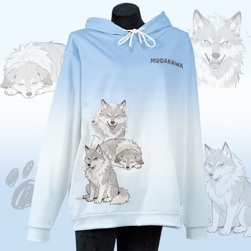 MODAKAWA Pullover-Hoodie mit Allover-Print eines rauchenden Hundes - Blue - 6XL - image 2