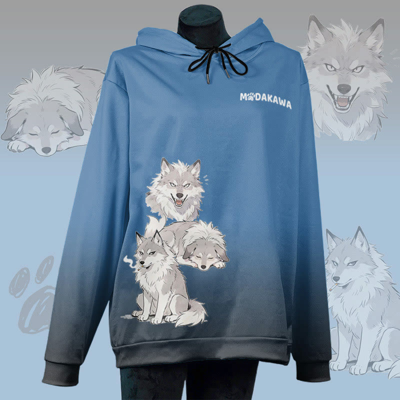MODAKAWA Pullover-Hoodie mit Allover-Print eines rauchenden Hundes - Dark Blue - 6XL - image 1