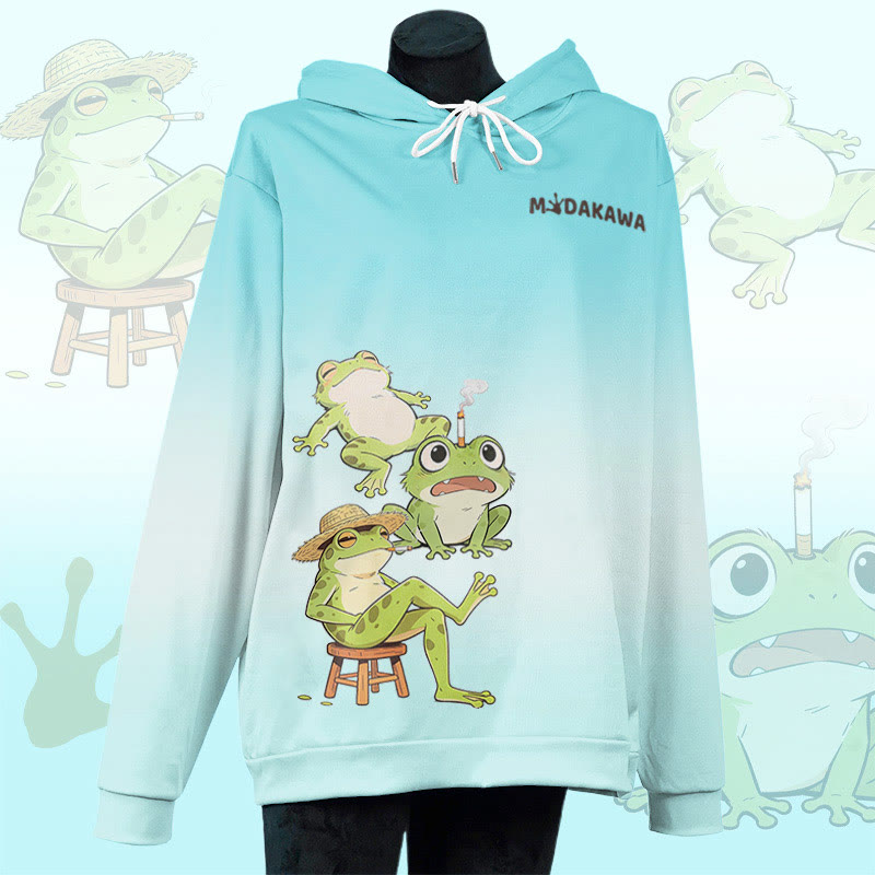 MODAKAWA Smoking Frog Graphic All Over Print Pullover Hoodie - Lake Blue - 6XL - image 1