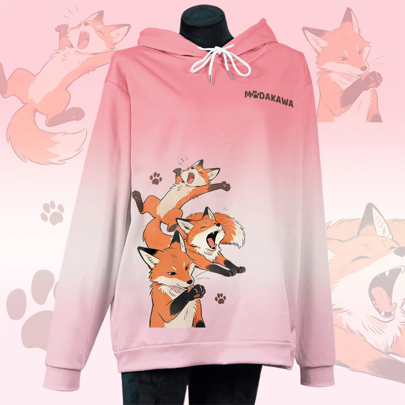 MODAKAWA Lazy Fox Kapuzenpullover mit Allover-Print und Grafikprint - Pink - 6XL - image 2