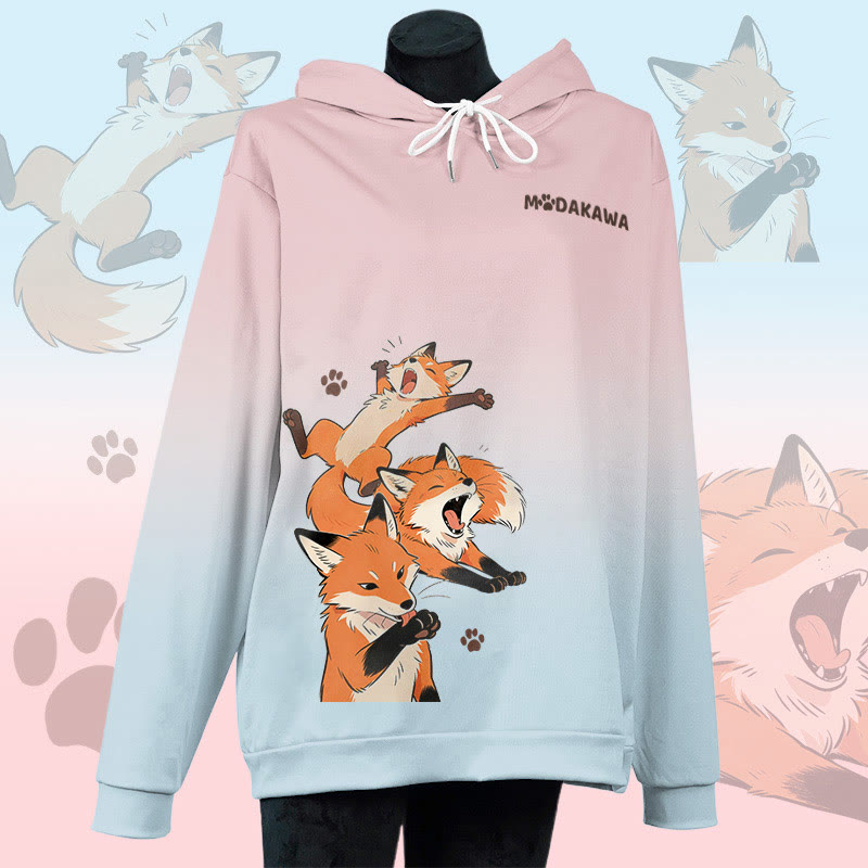 MODAKAWA Lazy Fox Kapuzenpullover mit Allover-Print und Grafikprint - Pink&Blue - 6XL - image 1