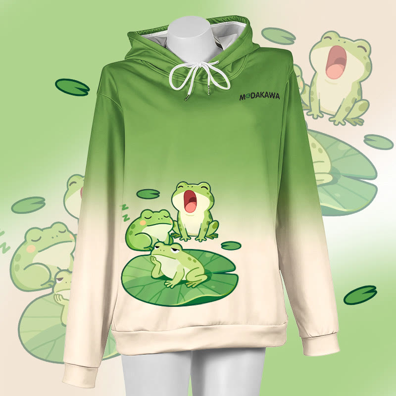 MODAKAWA Farbverlauf-Pullover-Hoodie mit Sleepy Frog-Grafik - Green&White - 6XL - image 2