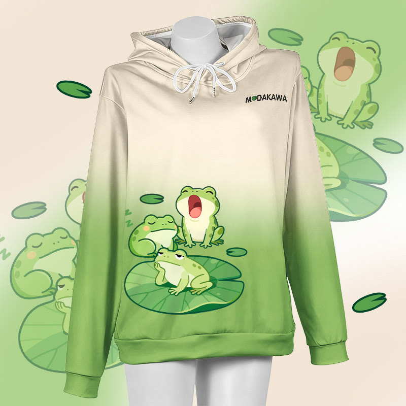 MODAKAWA Farbverlauf-Pullover-Hoodie mit Sleepy Frog-Grafik - White&Green - 6XL - image 1