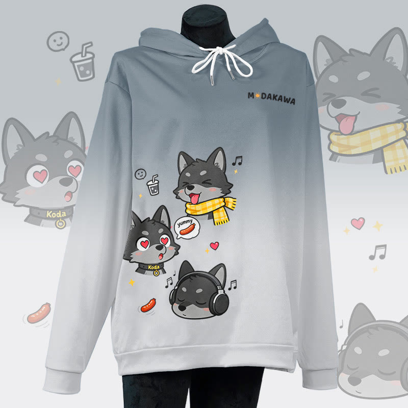 MODAKAWA Pullover-Hoodie mit verspieltem Koda-Welpen-Grafikprint und Farbverlauf - Grey - 6XL - image 1