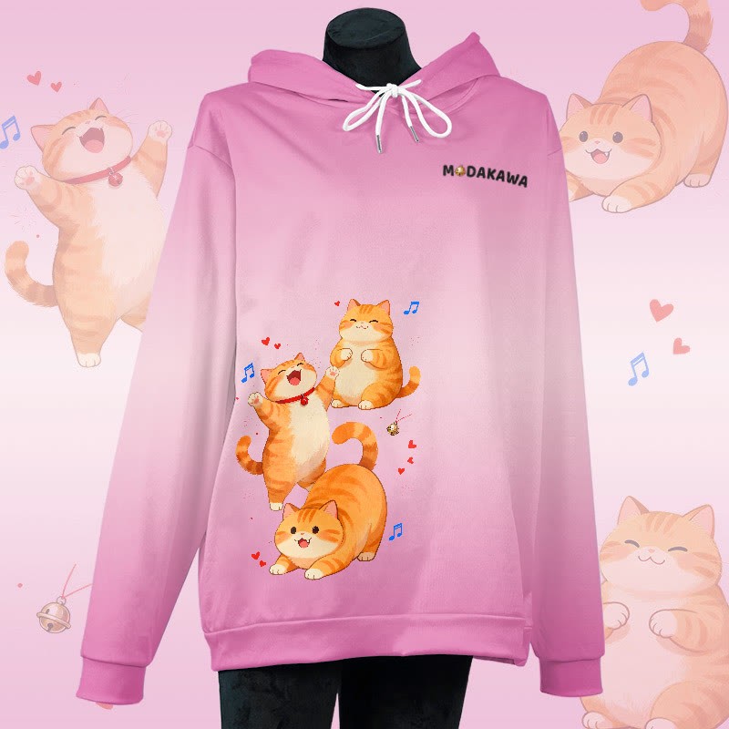 MODAKAWA Pullover-Hoodie mit Farbverlauf und Allover-Print eines molligen Katzenmotivs - Purple - 6XL - image 2