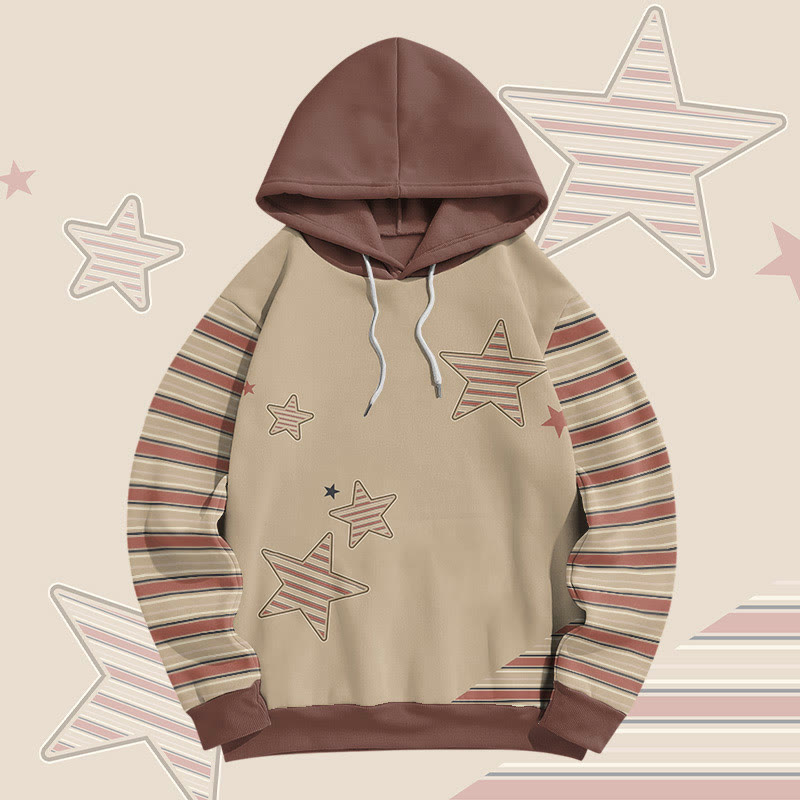 MODAKAWA Pullover-Hoodie mit Streifen- und Sternenmuster und Allover-Print - Brown - 6XL - image 2