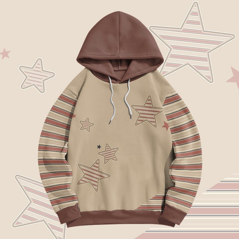 MODAKAWA Pullover-Hoodie mit Streifen- und Sternenmuster und Allover-Print - Brown - 6XL - image 2