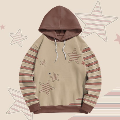 MODAKAWA Pullover-Hoodie mit Streifen- und Sternenmuster und Allover-Print - Brown - 6XL - image 2
