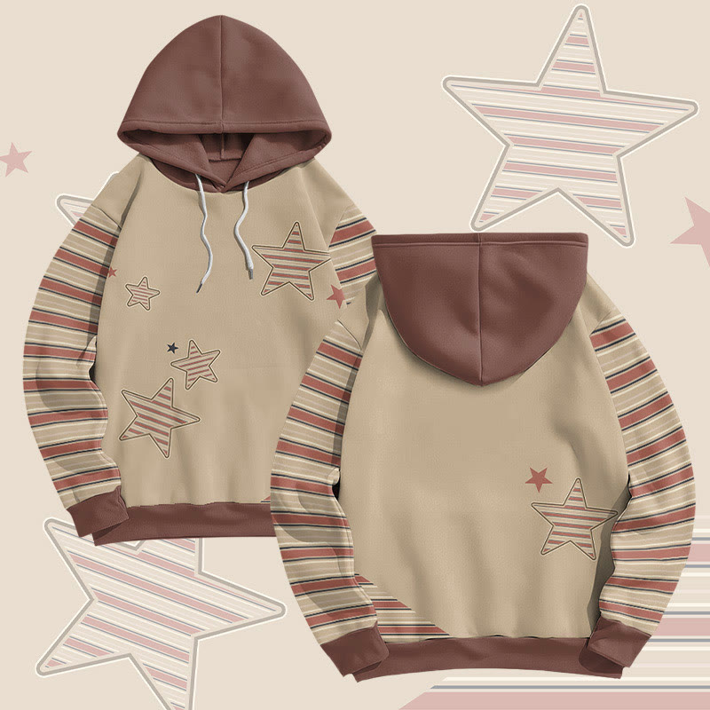 MODAKAWA Pullover-Hoodie mit Streifen- und Sternenmuster und Allover-Print - image 1