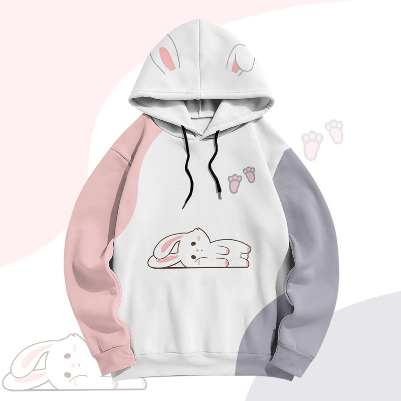 MODAKAWA Farben Block Bunny Lying Flat Graphic All Over Print Pullover Hoodie - White - 6XL - image 2