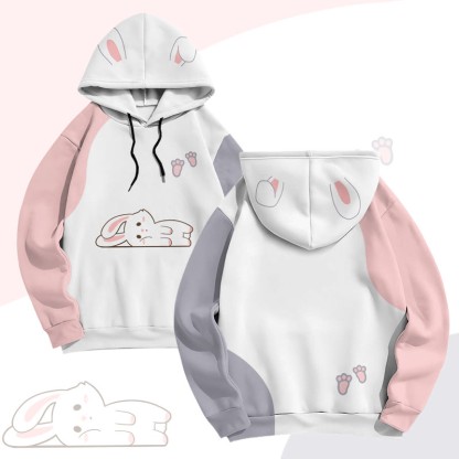 MODAKAWA Farben Block Bunny Lying Flat Graphic All Over Print Pullover Hoodie - image 1
