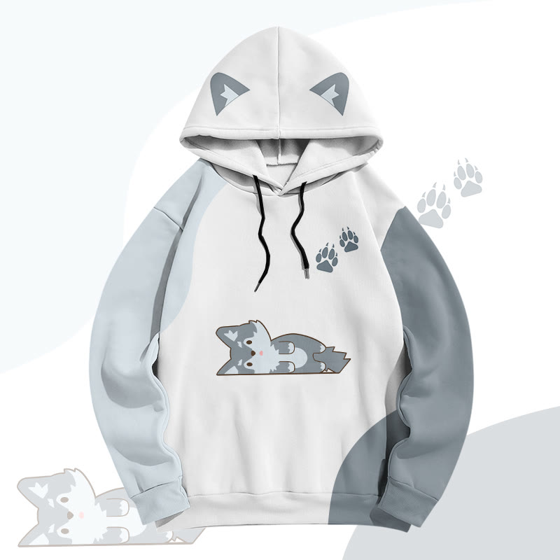 MODAKAWA Farben Block Wolf Lying Flat Graphic All Over Print Pullover Hoodie - White - 6XL - image 2