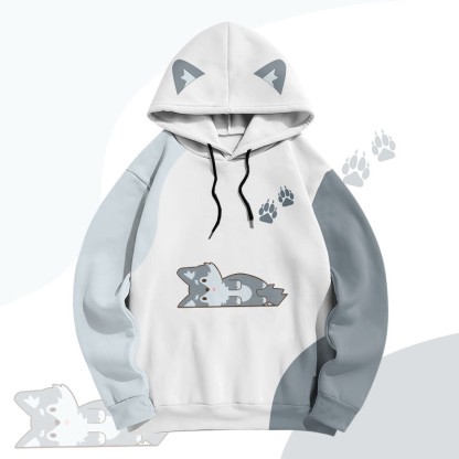 MODAKAWA Farben Block Wolf Lying Flat Graphic All Over Print Pullover Hoodie - White - 6XL - image 2