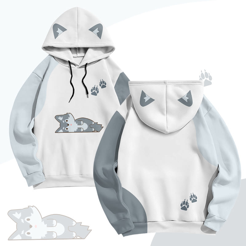 MODAKAWA Farben Block Wolf Lying Flat Graphic All Over Print Pullover Hoodie - image 1