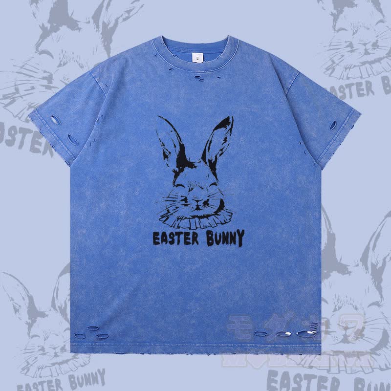 Osterhase Grafik Modakawa Ripped T-Shirt - Blau - 2XL - image 1
