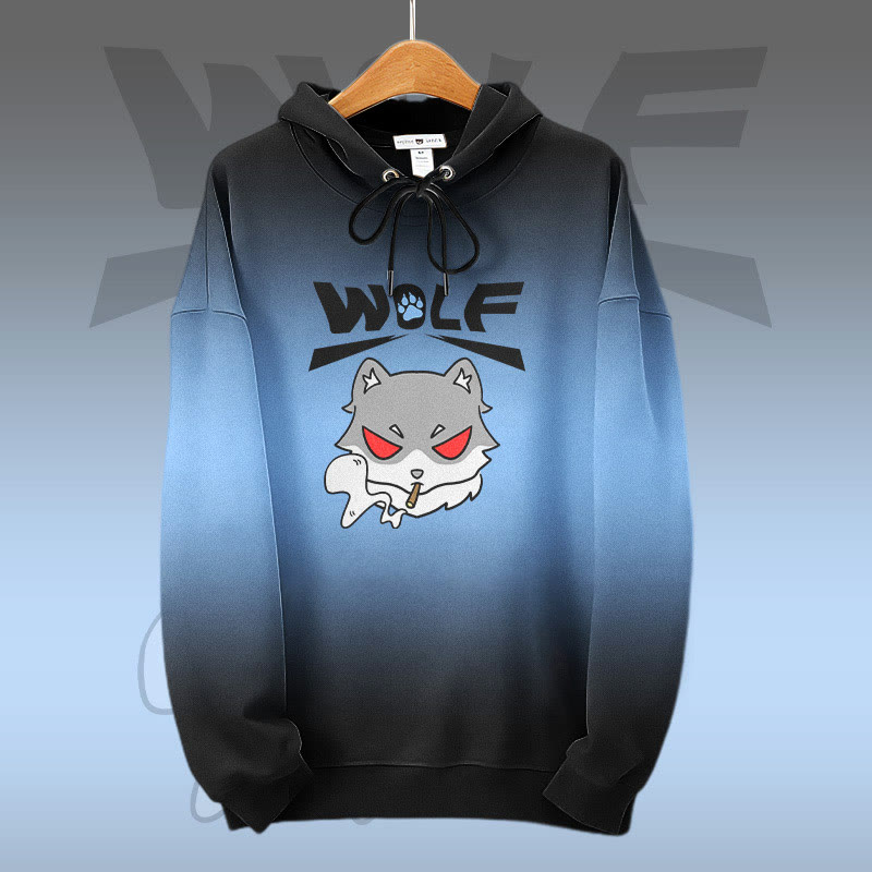 MODAKAWA Pullover-Hoodie mit Farbverlauf und Allover-Print eines rauchenden Wolfs - Dark Blue - 6XL - image 4