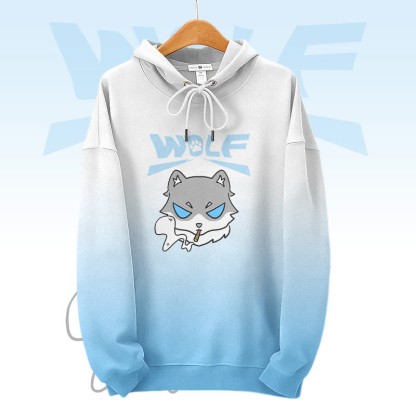 MODAKAWA Pullover-Hoodie mit Farbverlauf und Allover-Print eines rauchenden Wolfs - Blue - 6XL - image 3