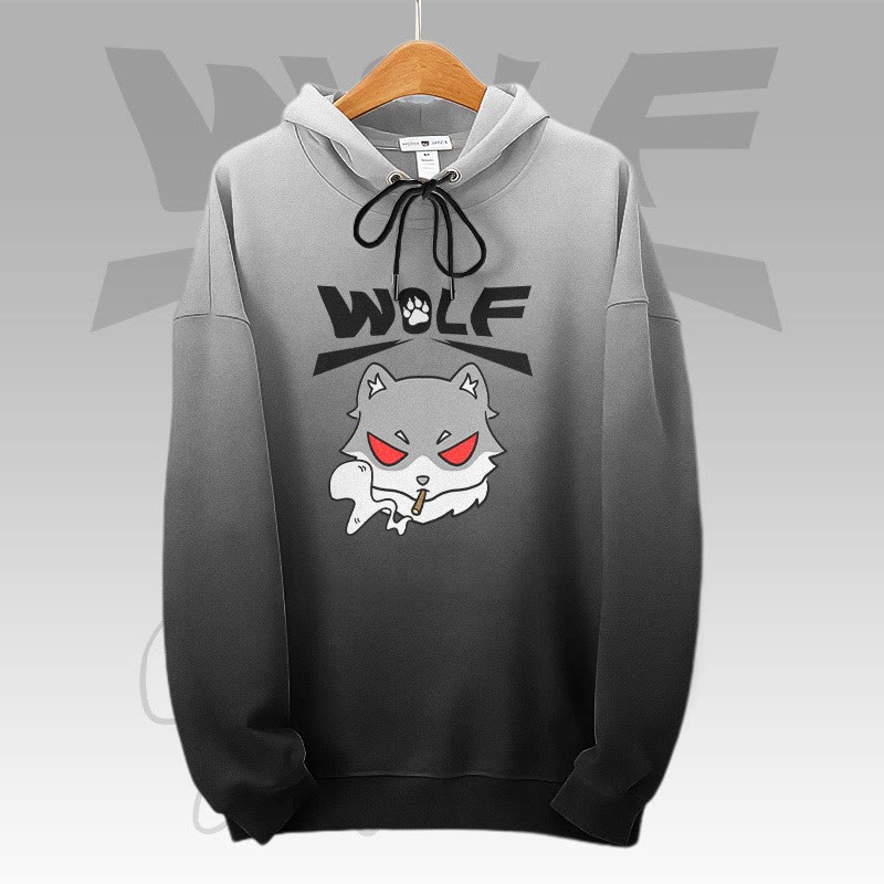 MODAKAWA Pullover-Hoodie mit Farbverlauf und Allover-Print eines rauchenden Wolfs - Grey - 6XL - image 1