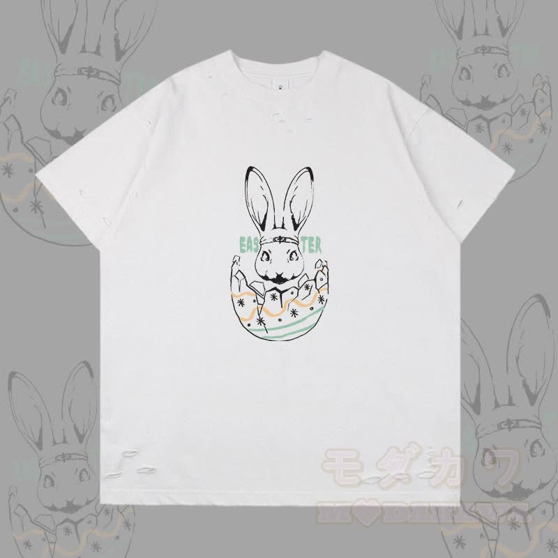 Modakawa Ripped T-Shirt mit Osterhasen-Motiv - Weiß - 2XL - image 1