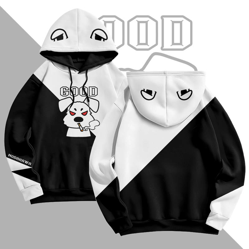 MODAKAWA GOOD Pullover-Hoodie mit rauchendem Welpenmotiv und Allover-Print - White - 6XL - image 3