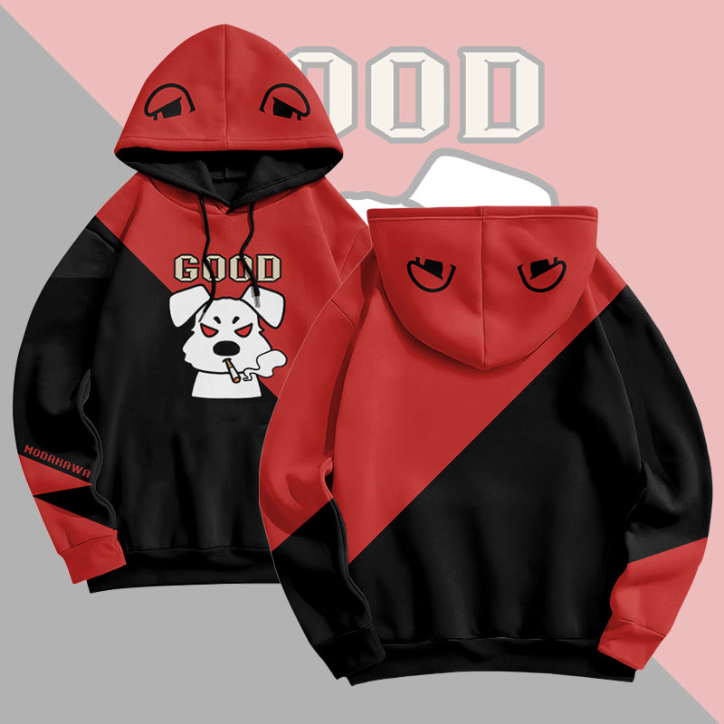 MODAKAWA GOOD Pullover-Hoodie mit rauchendem Welpenmotiv und Allover-Print - Red - 6XL - image 2