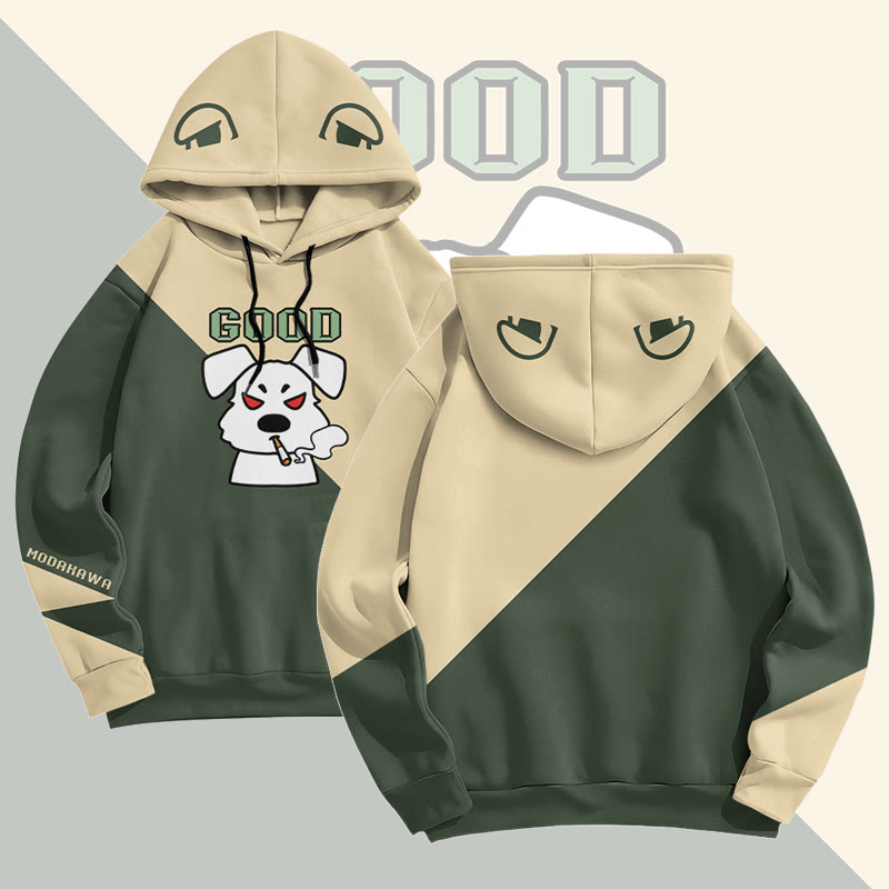 MODAKAWA GOOD Pullover-Hoodie mit rauchendem Welpenmotiv und Allover-Print - Apricot - 6XL - image 1