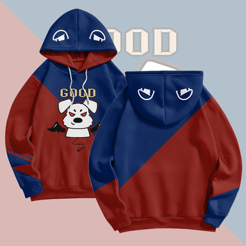 MODAKAWA GOOD Pullover-Hoodie mit Teufelswelpen-Grafikprint - Dark Blue&Red - 6XL - image 1
