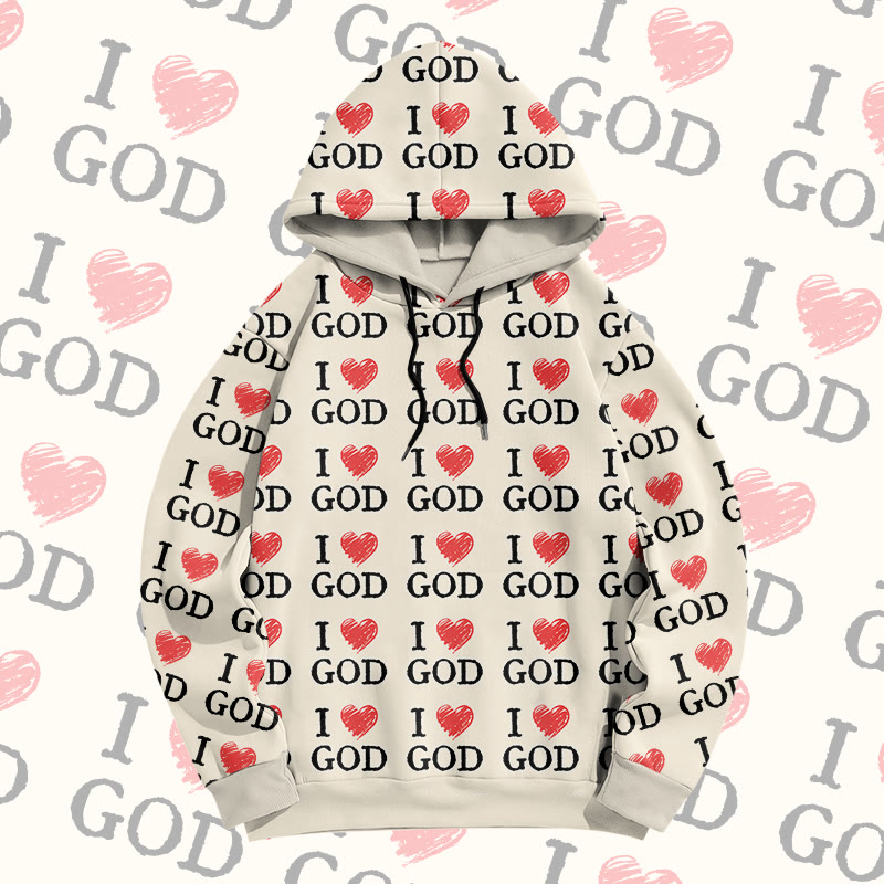 MODAKAWA „ I Love God“ Pullover-Hoodie mit Allover-Print - Apricot - 6XL - image 2