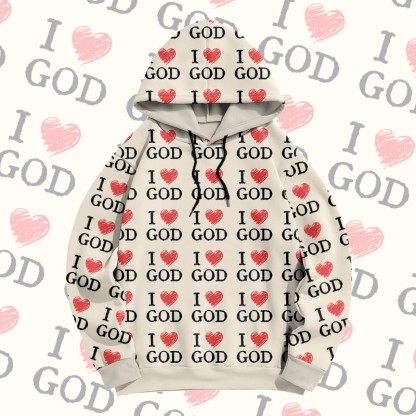 MODAKAWA „ I Love God“ Pullover-Hoodie mit Allover-Print - Apricot - 6XL - image 2