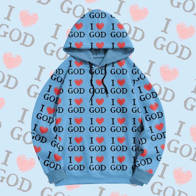 MODAKAWA „ I Love God“ Pullover-Hoodie mit Allover-Print - Blue - 6XL - image 1