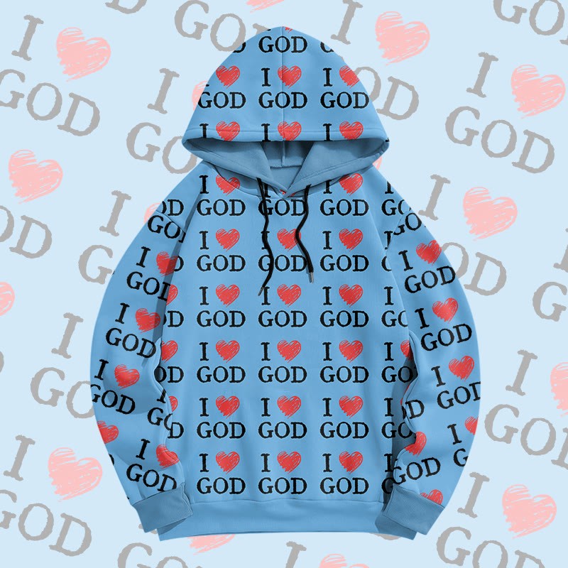 MODAKAWA „ I Love God“ Pullover-Hoodie mit Allover-Print - Blue - 6XL - image 1