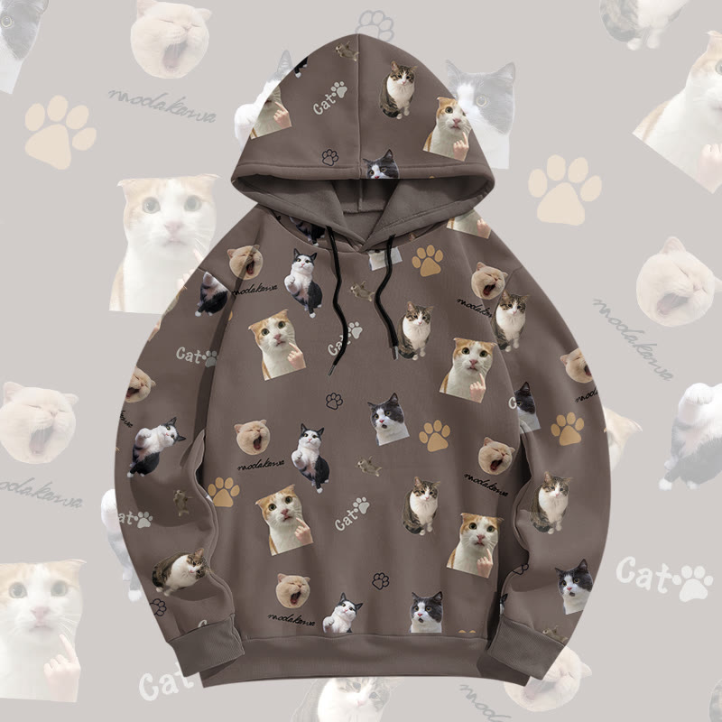 MODAKAWA Pullover-Hoodie mit Goofy Cat-Grafik-Allover-Print - Brown - 6XL - image 3