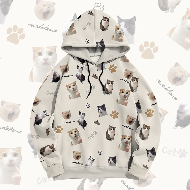 MODAKAWA Pullover-Hoodie mit Goofy Cat-Grafik-Allover-Print - Beige - 6XL - image 2