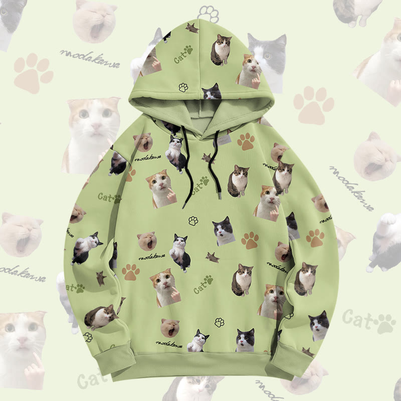 MODAKAWA Pullover-Hoodie mit Goofy Cat-Grafik-Allover-Print - Green - 6XL - image 1