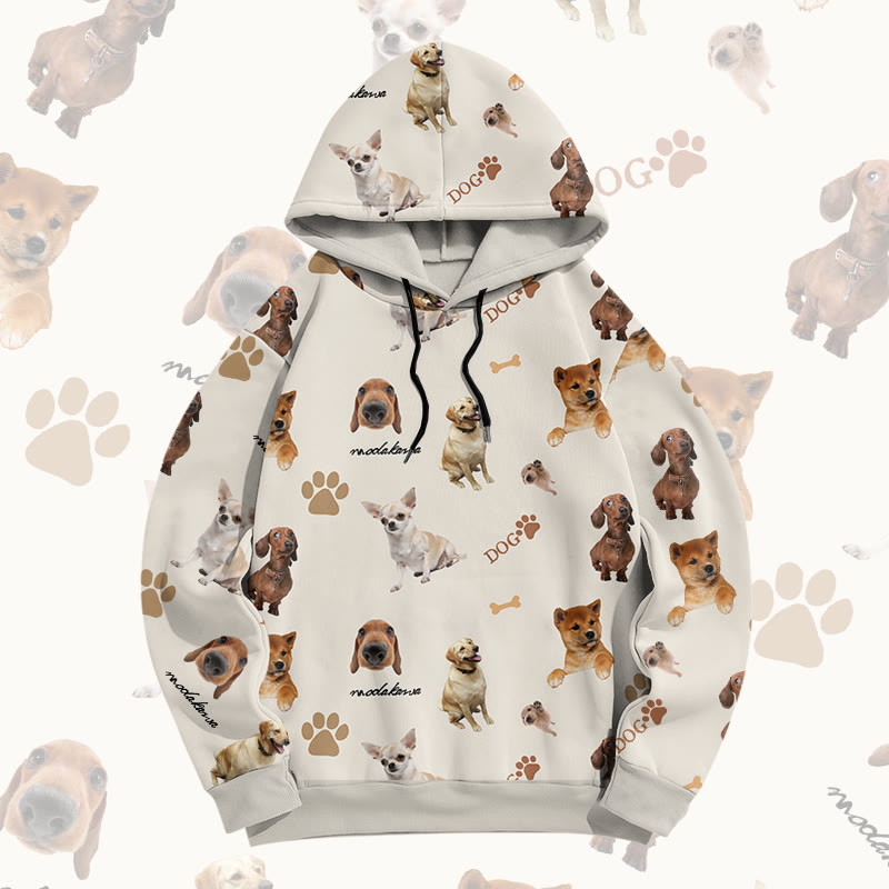 MODAKAWA Pullover-Hoodie mit lustigem Hundemotiv und Allover-Print - Beige - 6XL - image 2