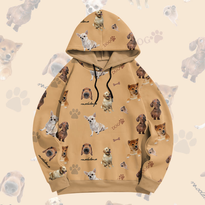 MODAKAWA Pullover-Hoodie mit lustigem Hundemotiv und Allover-Print - Light Brown - 6XL - image 1