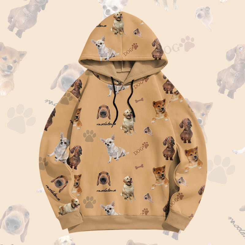 MODAKAWA Pullover-Hoodie mit lustigem Hundemotiv und Allover-Print - Light Brown - 6XL - image 1