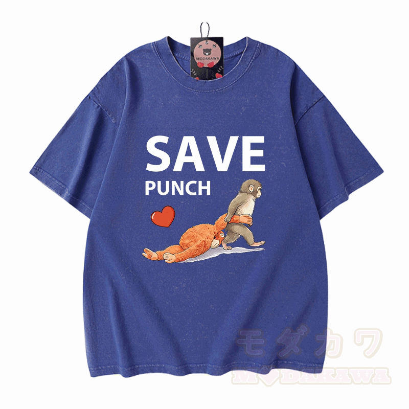 SAVE PUNCH Monkey Graphic Modakawa Unisex Vintage Washed T-Shirt - Blau - 5XL - image 2