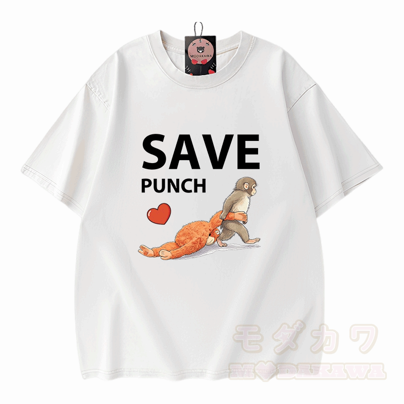 SAVE PUNCH Monkey Graphic Modakawa Unisex Vintage Washed T-Shirt - Weiß - 5XL - image 1