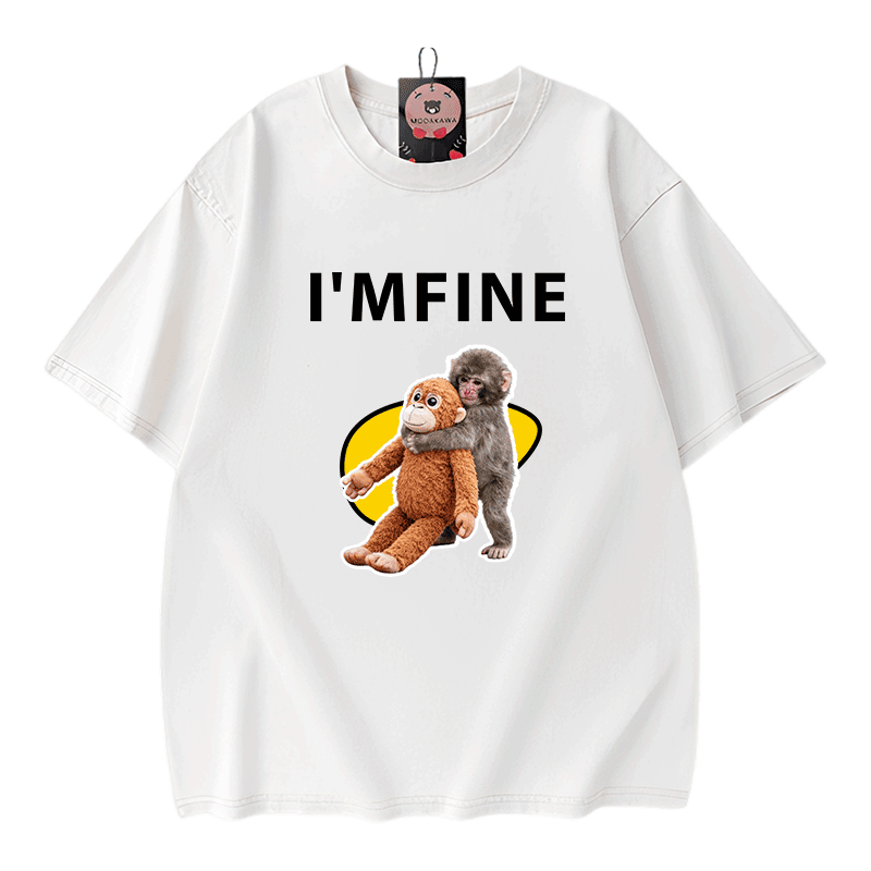 Mir M 's gut! Affen-Grafik Modakawa Unisex Vintage Washed T-Shirt - Beige - 5XL - image 1