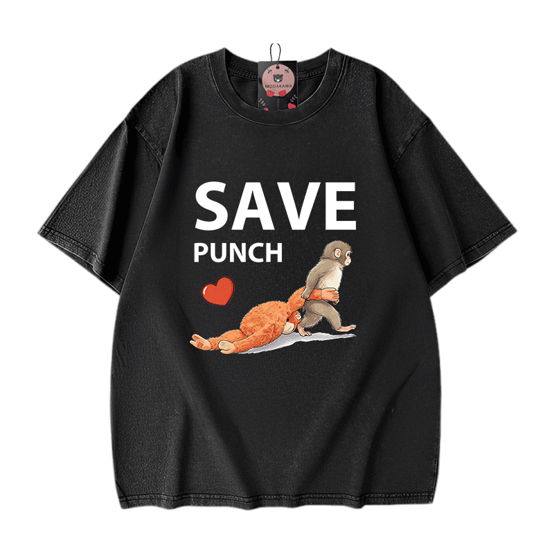 SAVE PUNCH Monkey Graphic Modakawa Unisex Vintage Washed T-Shirt - Black - 5XL - image 8