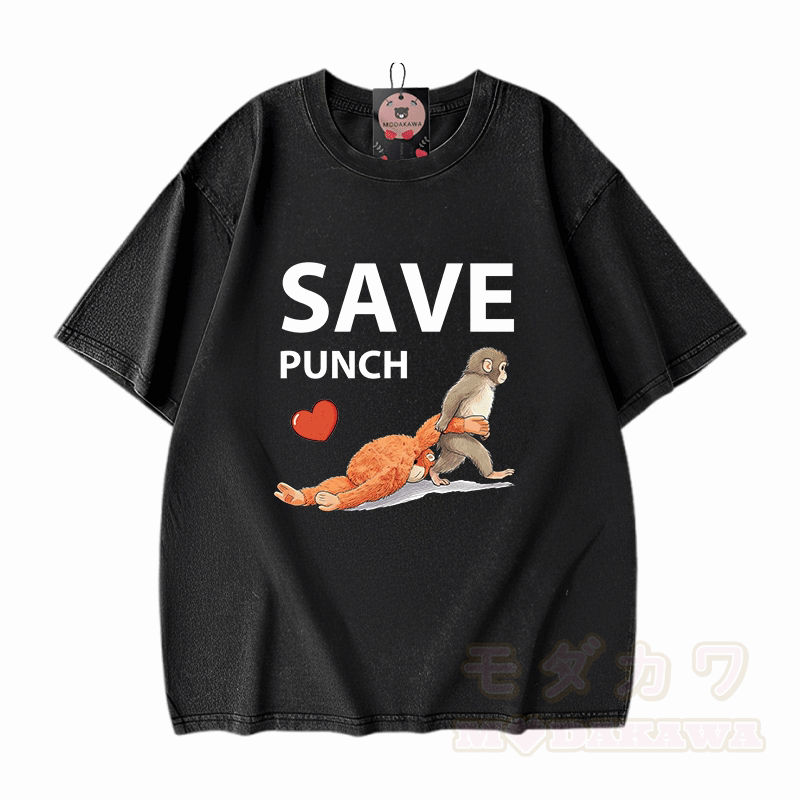SAVE PUNCH Monkey Graphic Modakawa Unisex Vintage Washed T-Shirt - Schwarz - 5XL - image 8