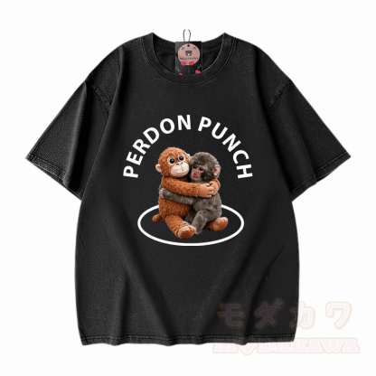 PERDON PUNCH Umarmungsaffen-Grafik Modakawa Unisex Vintage Washed T-Shirt - Schwarz - 5XL - image 8