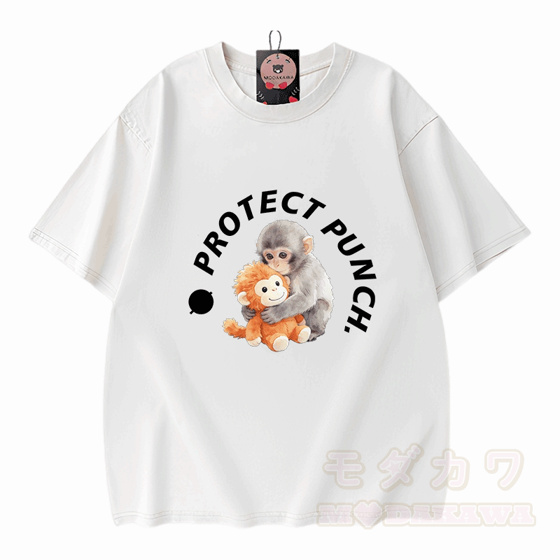 PROTECT PUNCH Umarmungsaffen-Grafik Modakawa Unisex Vintage Washed T-Shirt - Weiß - 5XL - image 5