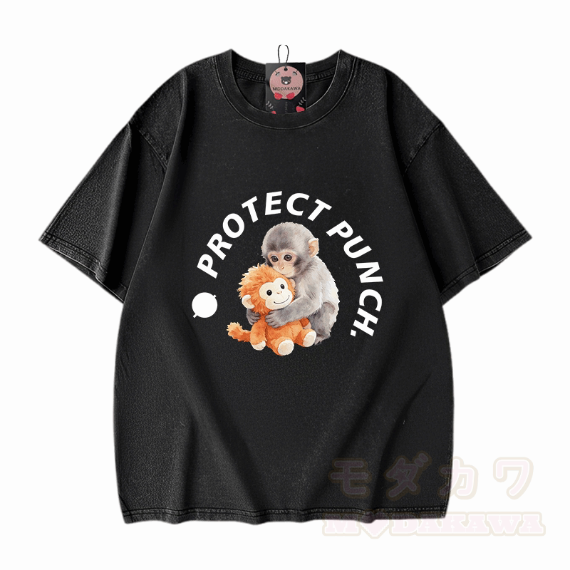 PROTECT PUNCH Umarmungsaffen-Grafik Modakawa Unisex Vintage Washed T-Shirt - Schwarz - 5XL - image 1
