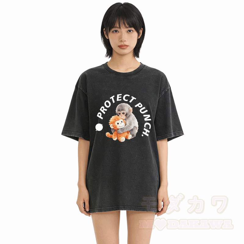 PROTECT PUNCH Umarmungsaffen-Grafik Modakawa Unisex Vintage Washed T-Shirt - image 3
