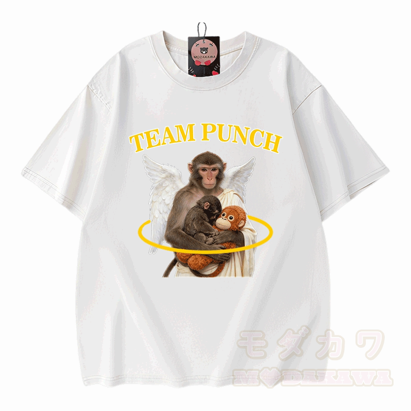 TEAM PUNCH Angel Monkey Graphic Modakawa Unisex Vintage Washed T-Shirt - Weiß - 5XL - image 5
