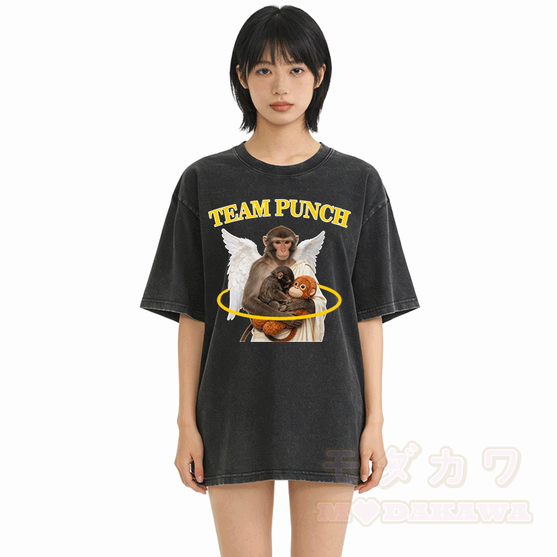 TEAM PUNCH Angel Monkey Graphic Modakawa Unisex Vintage Washed T-Shirt - image 3