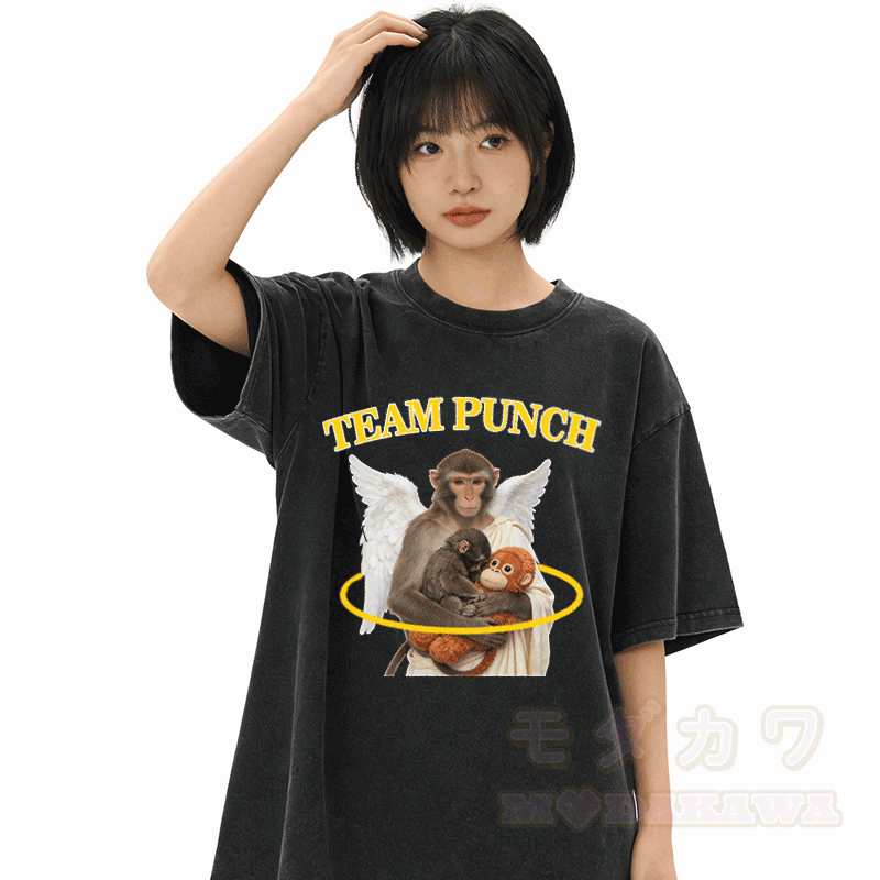 TEAM PUNCH Angel Monkey Graphic Modakawa Unisex Vintage Washed T-Shirt - image 2